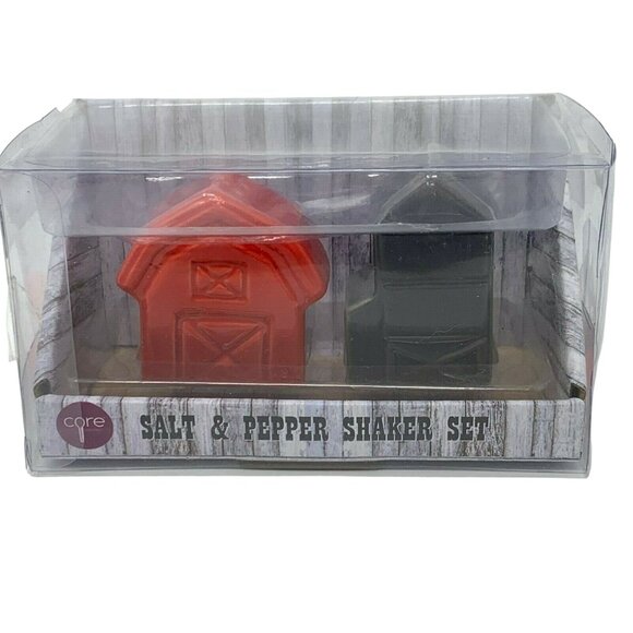 Farmhouse Barn Salt & Pepper Shaker by Core Kitchen Red Black Ceramic - Picture 3 of 4